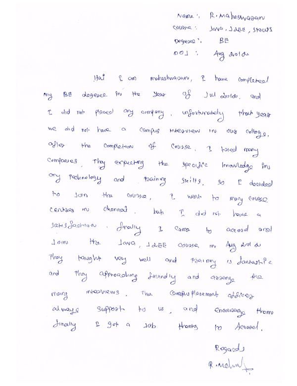 JAVA Student Testimonial