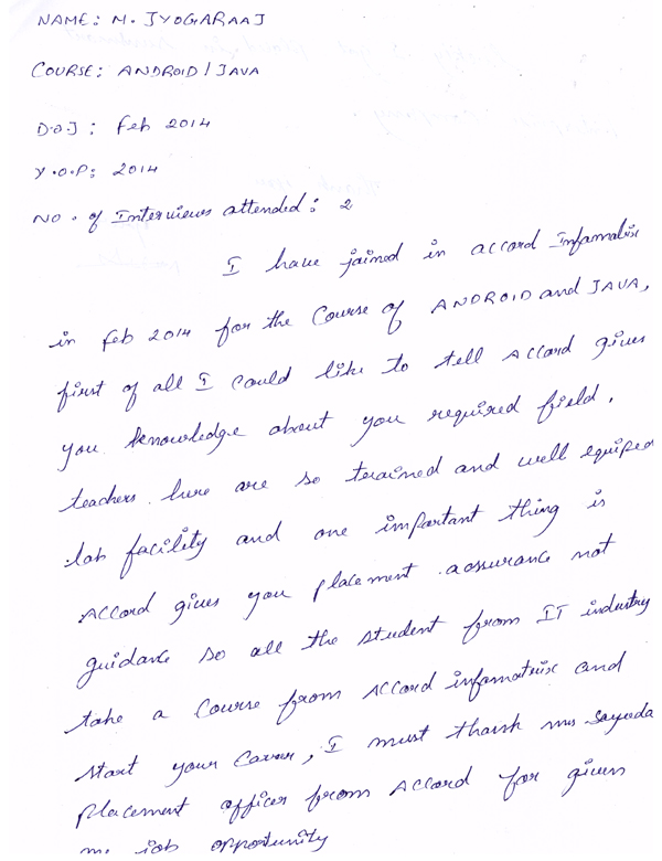 JAVA Student Testimonial