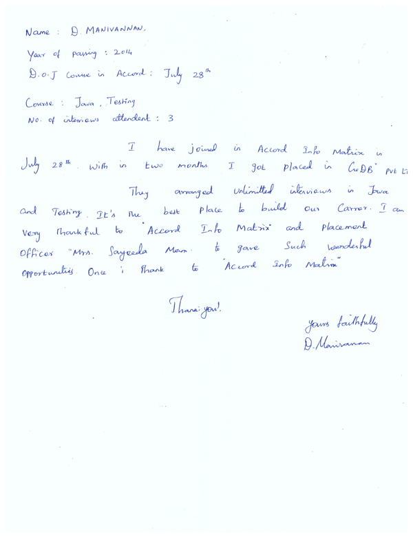 JAVA Student Testimonial