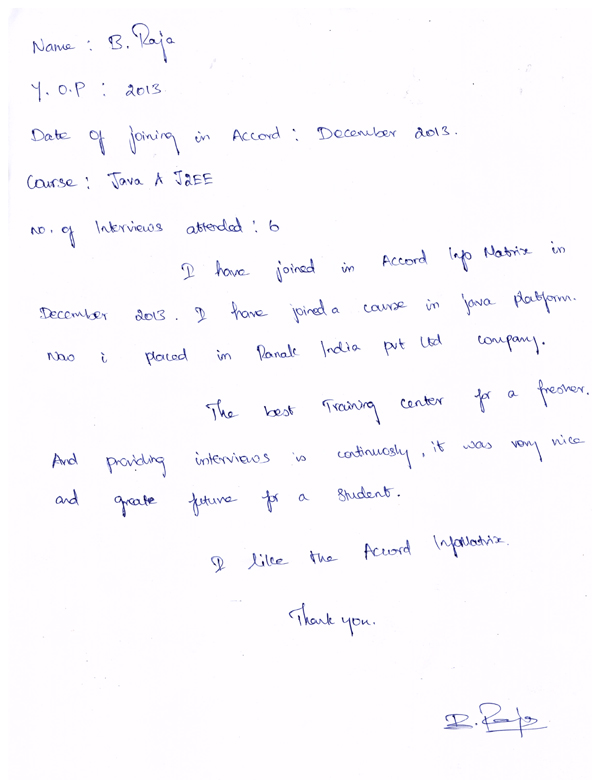 JAVA Student Testimonial