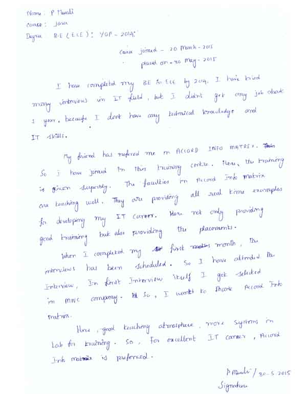 JAVA Student Testimonial