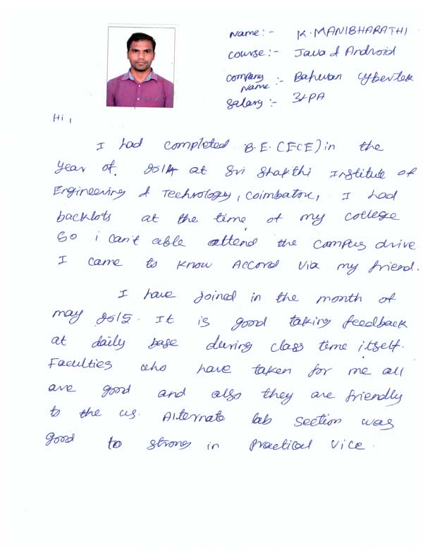 JAVA Student Testimonial