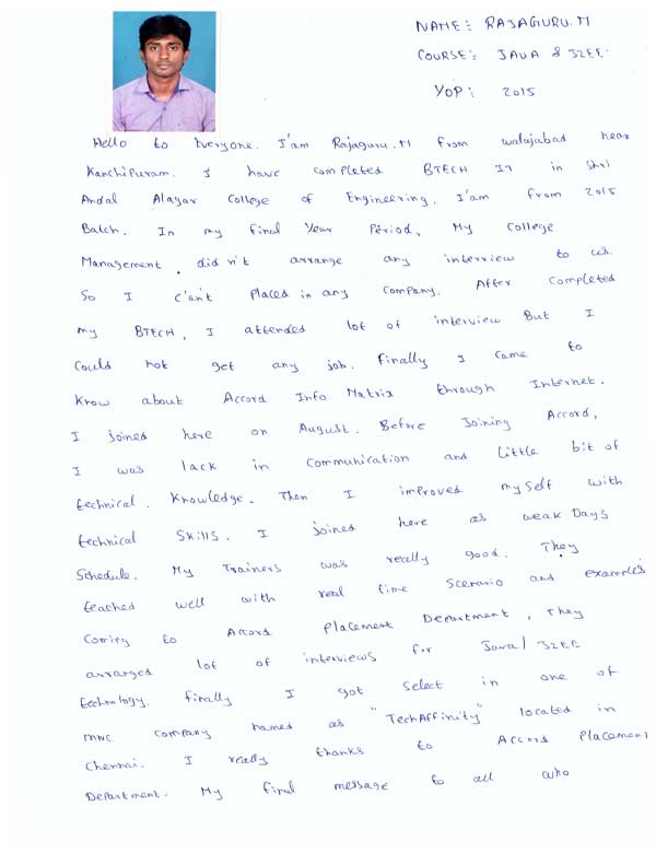 JAVA Student Testimonial