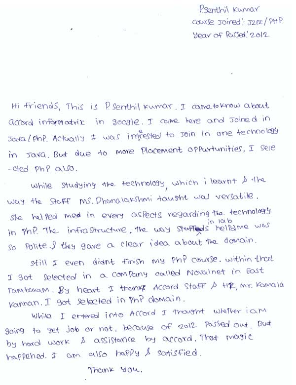 JAVA Student Testimonial