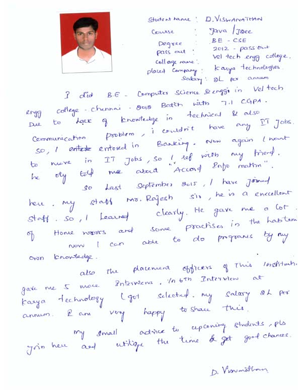 JAVA Student Testimonial