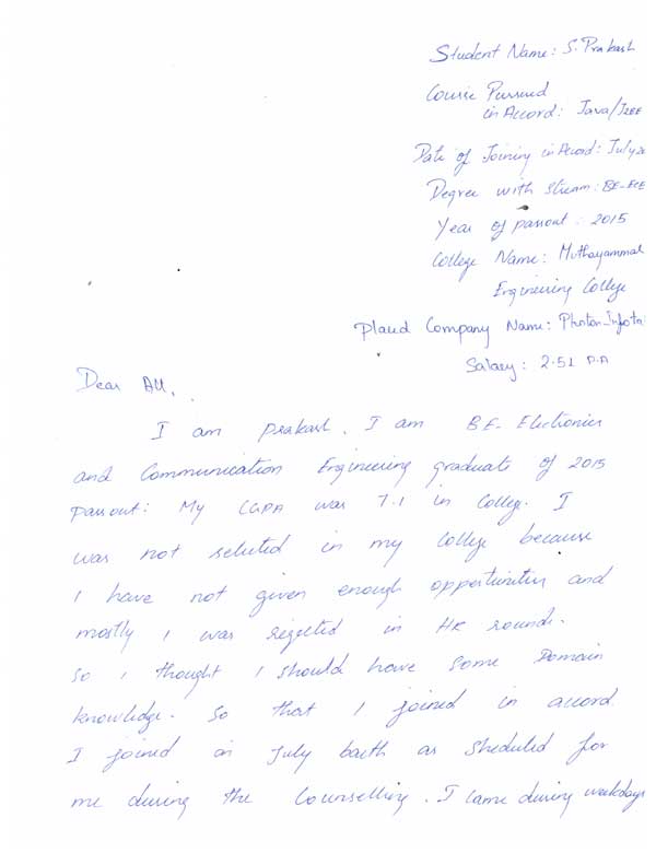 JAVA Student Testimonial