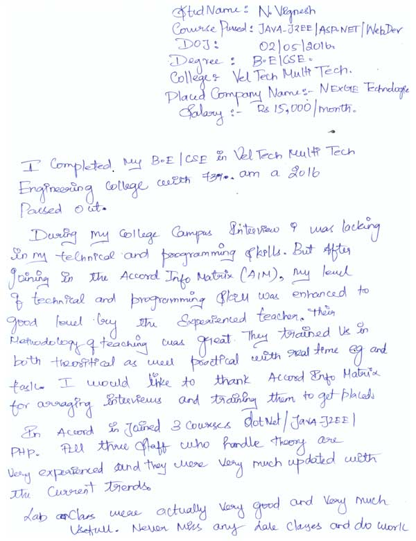 JAVA Student Testimonial