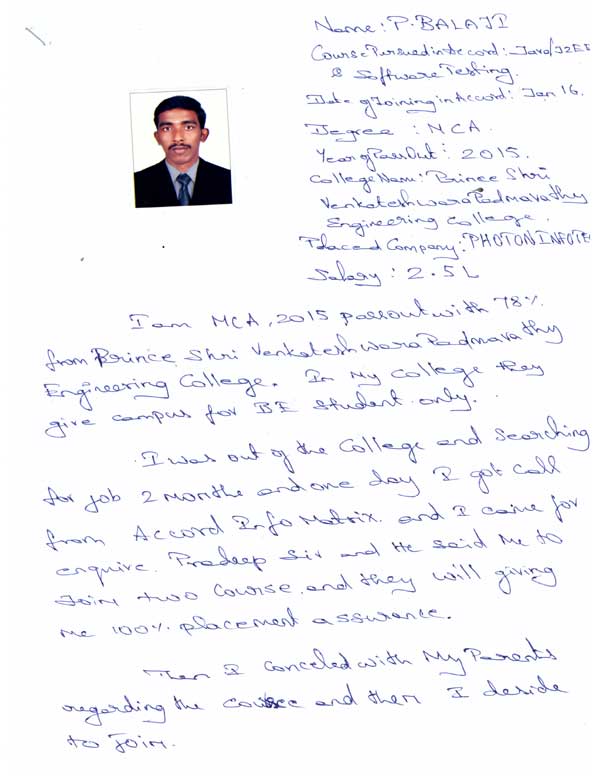 JAVA Student Testimonial