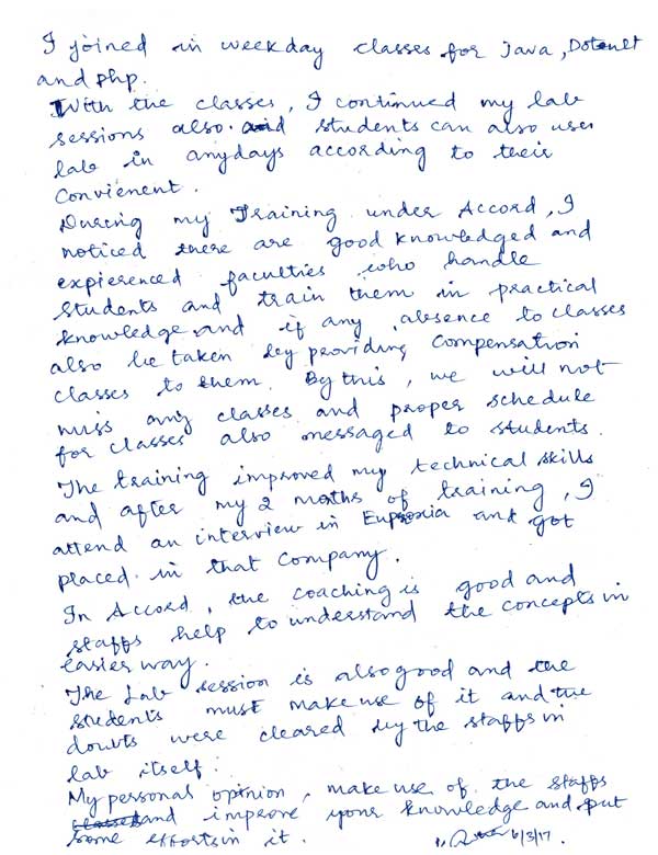 JAVA Student Testimonial