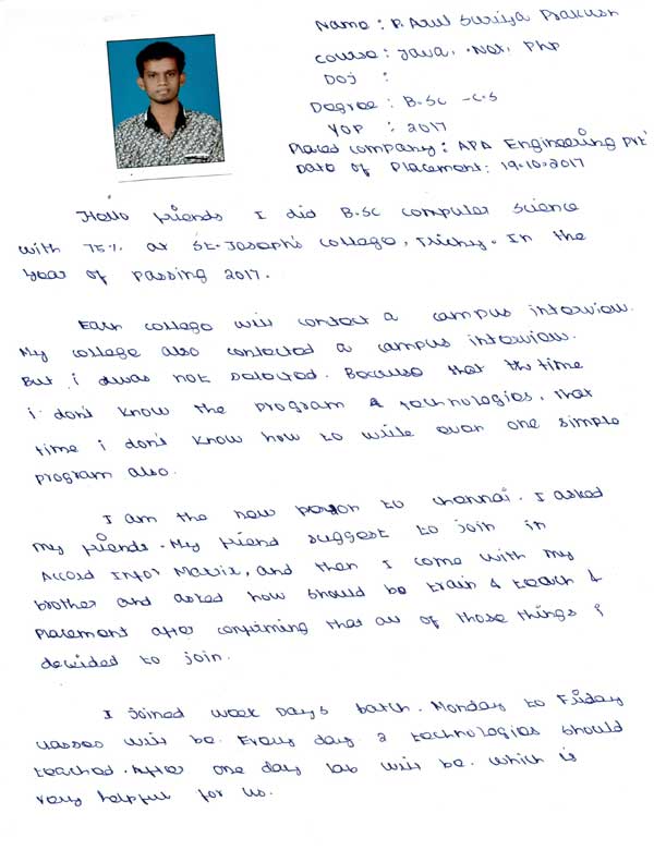 JAVA Student Testimonial