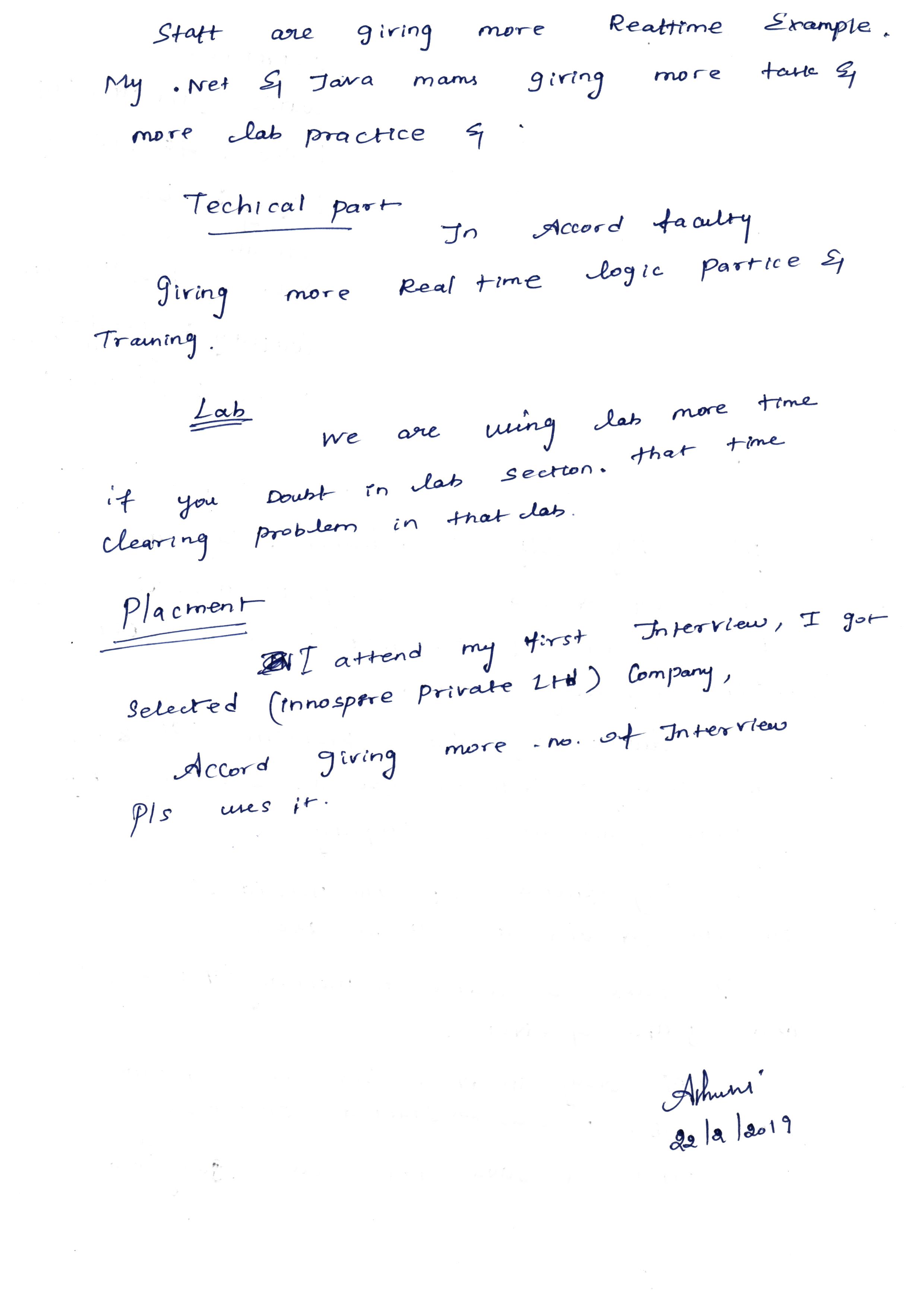 JAVA Student Testimonial