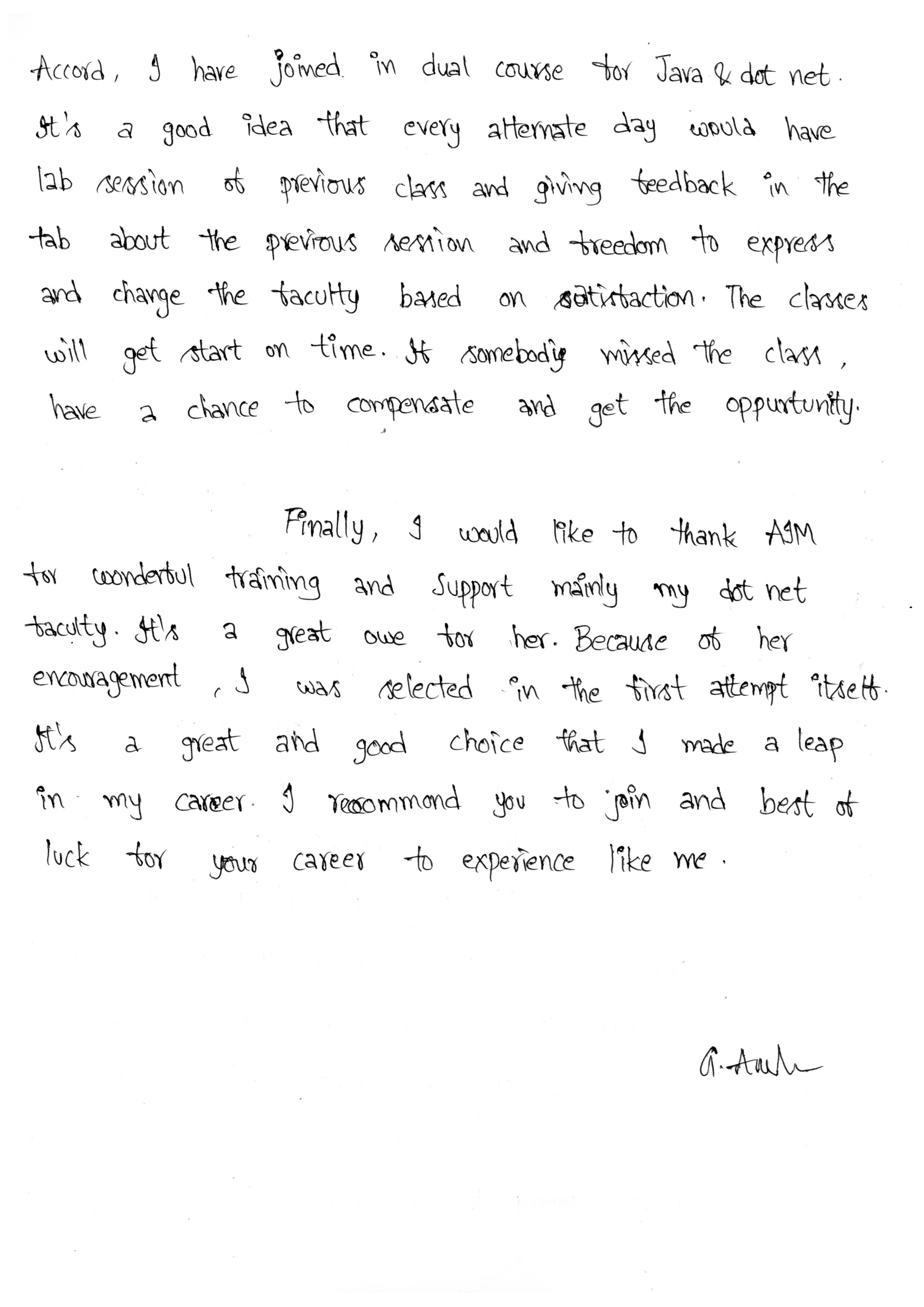 JAVA Student Testimonial