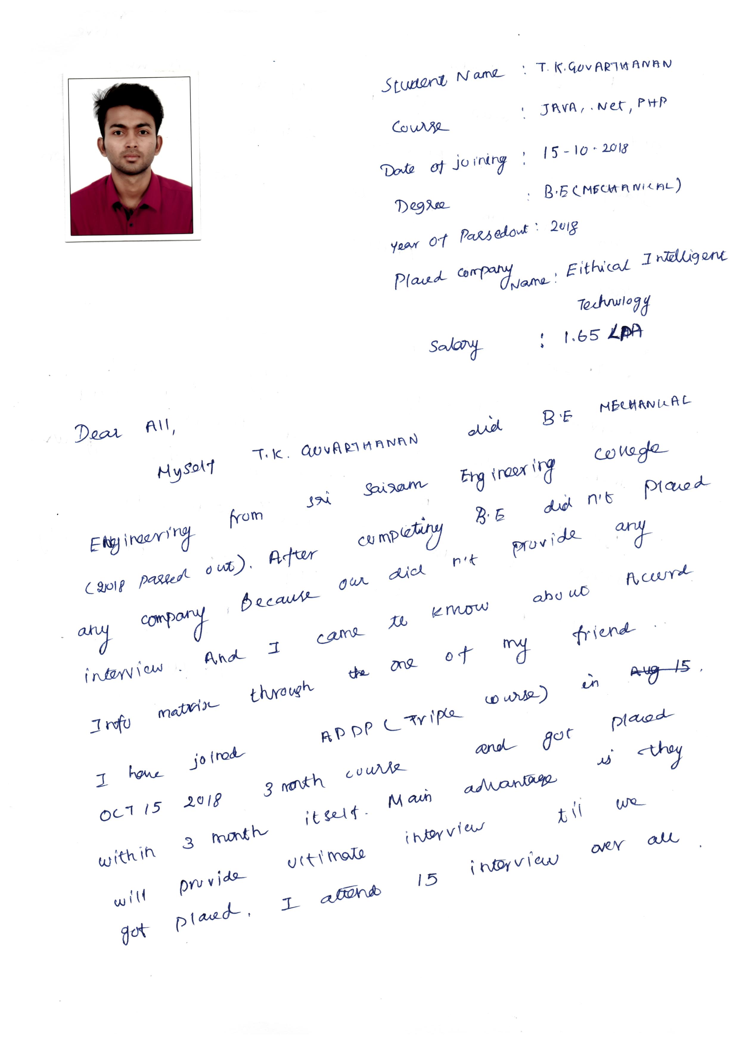 JAVA Student Testimonial