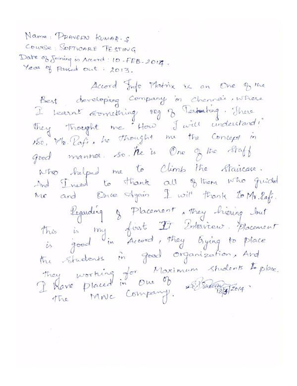 Testing Student Testimonial