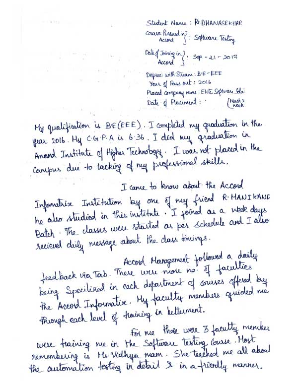 Testing Student Testimonial